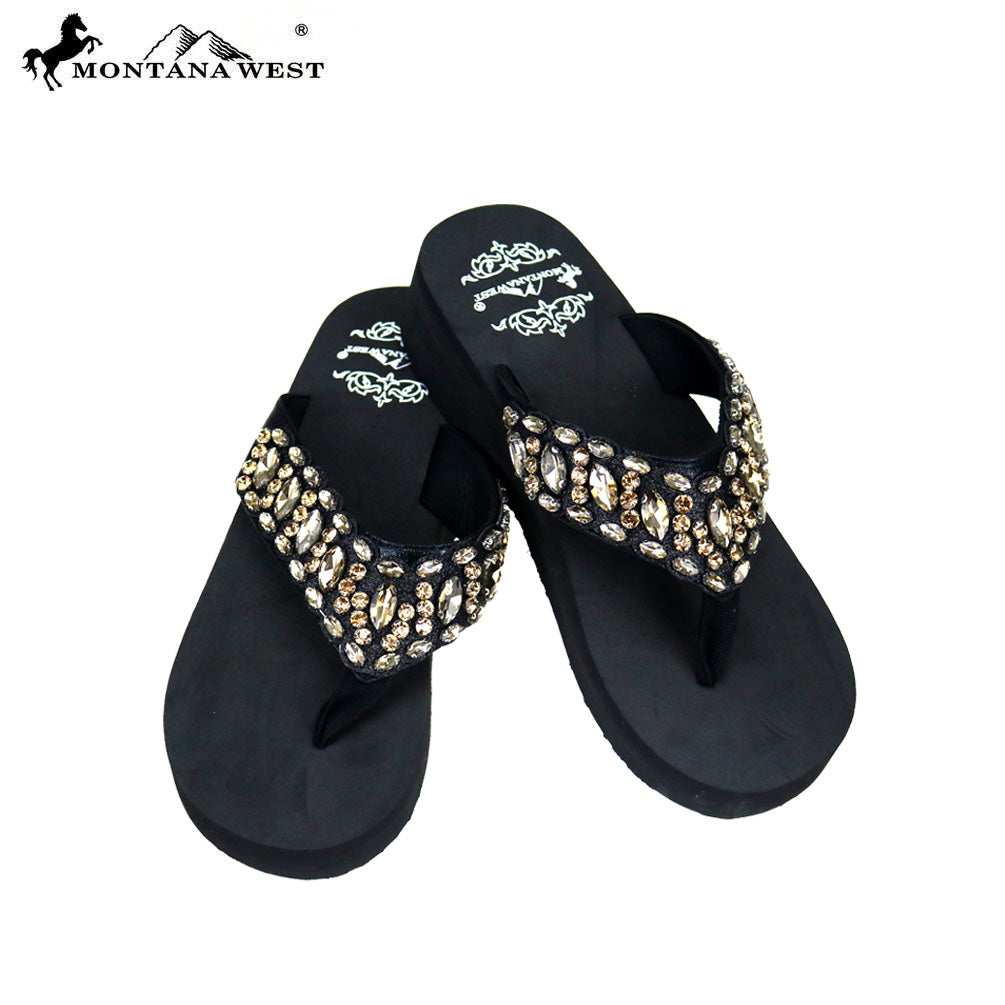 SE85-S088 Bling Beaded Collection Wedge Flip Flops By Case