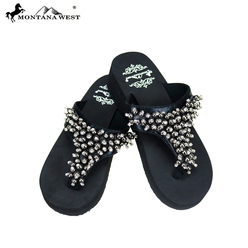 SE86-S088 Bling Beaded Collection Wedge Flip Flops By Case