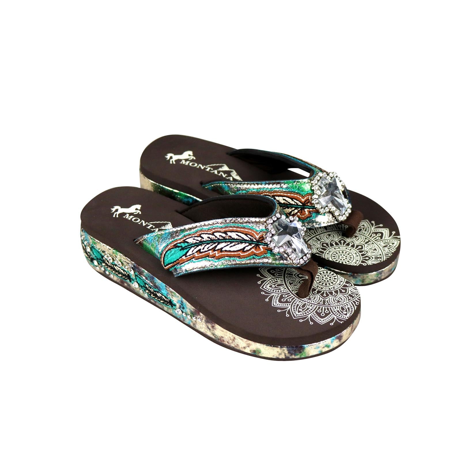 SEF05-S008 Montana West Feather Embroidered Collection Flip Flops By Sizes