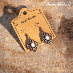 Rustic Couture's Daisy Rhombus Shape with Center Nature Stone Earring - Cowgirl Wear
