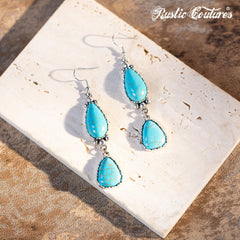 Rustic Couture's Teardrop Triangle Turquoise Silver Base Dangling Earring - Cowgirl Wear