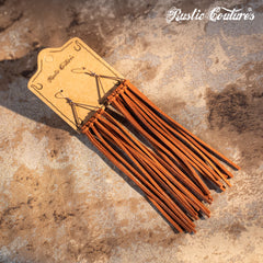 Rustic Couture's Leather Fringe on Gold Triangle Dangle Hook Earring - Cowgirl Wear