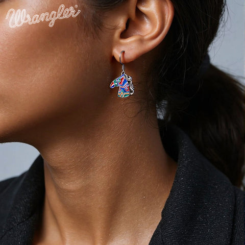 WGE-2001S  Wrangler Horse Head Drop Earrings - SR