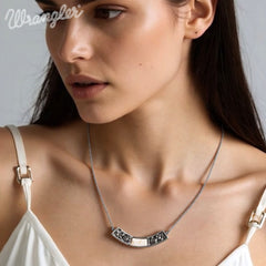 WNS-STL-1119SBG  Wrangler Natural Stone Silver Engraved Necklace -Beige