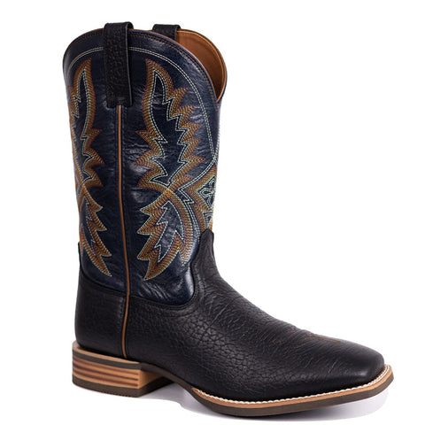 PLT-103606  Men's Embroidered Wide Toe Western Full Grain  Boots
