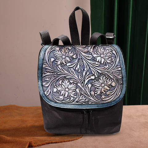 A&A-1041 Montana West Genuine Oily Calf Leather Hand Tooled Collection Backpack