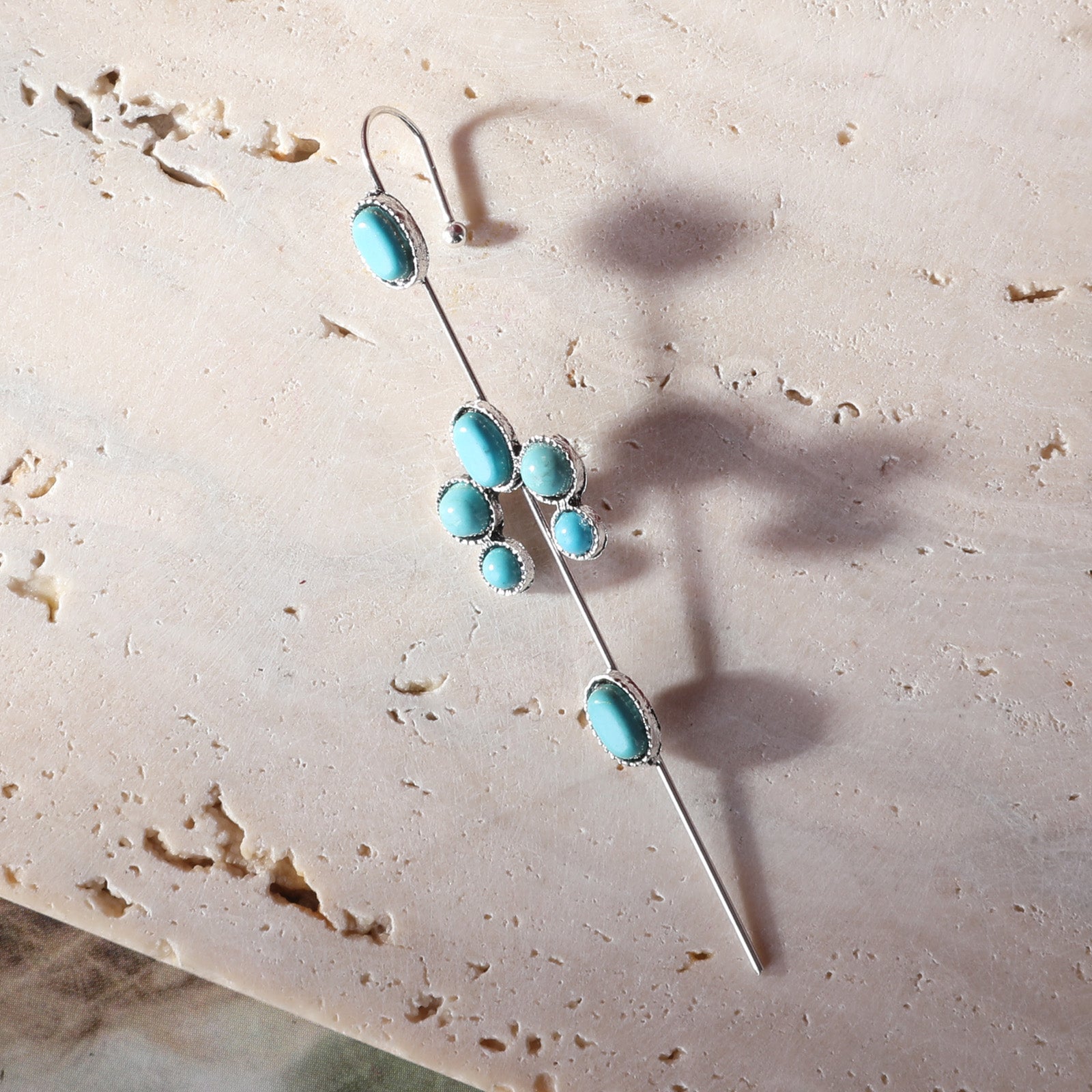 RCE 1059 Rustic Couture s Natural Stone Flower Ear Pin Cuff Earrings