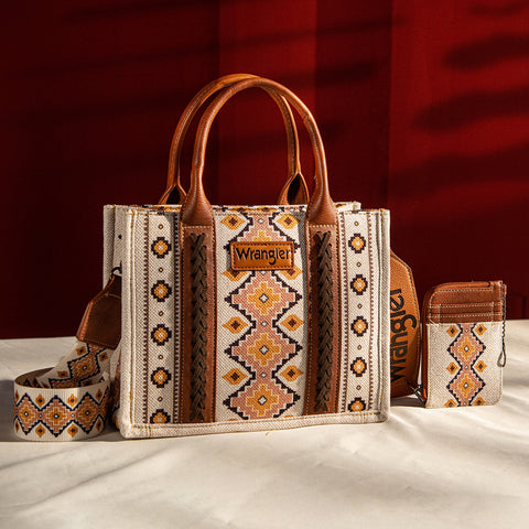 WG2202-8120SW  Wrangler Aztec Small Tote/Crossbody and Card Case Set 2Pc- Coffee