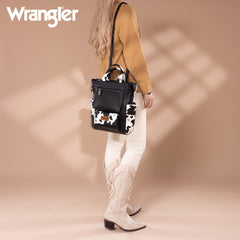 WG161-91123  Wrangler  Cow Print Tote/Shoulder Bag Convertible Backpack - BK-OW