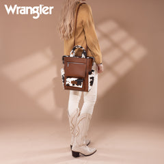 WG161-91123  Wrangler  Cow Print Tote/Shoulder Bag Convertible Backpack - Brown-Brown