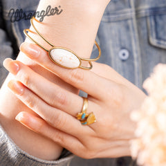 WBC-1130G  Wrangler Gold Western Natural Stone  Cuff Bracelet -Beige