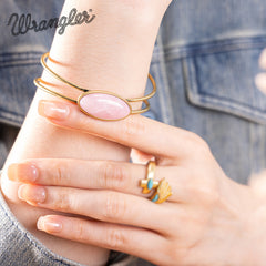 WBC-1130G  Wrangler Gold Western Natural Stone Cuff Bangle -Pink