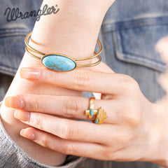 WBC-1130G  Wrangler Gold Western Natural Stone  Cuff Bracelet -Turquoise