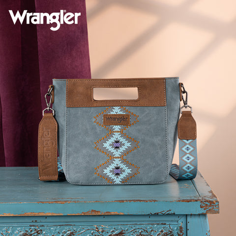 WG220-9360  Wrangler Aztec Embroidered Top Handle Tote/Crossbody -Jean