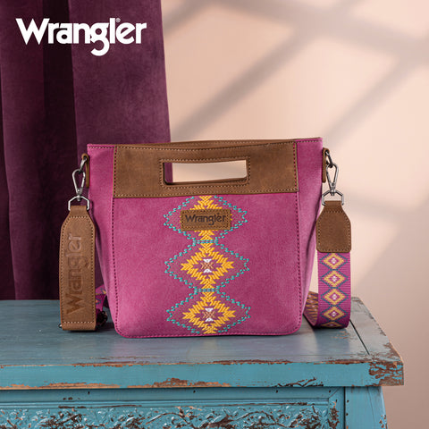 WG220-9360  Wrangler Aztec Embroidered Top Handle Tote/Crossbody -Hot Pink