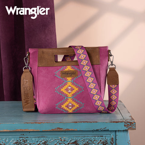 WG220-9360  Wrangler Aztec Embroidered Top Handle Tote/Crossbody -Hot Pink