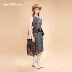 TR201-8360 Trinity Ranch  Fringe Hair-On Cowhide Crossbody - Coffee