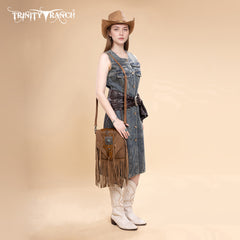 TR201-8360 Trinity Ranch Fringe Hair-On Cowhide Crossbody - Brown