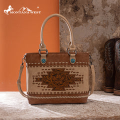 MW1356-8260  Montana West Western Tooled Aztec Concealed Carry Tote/Crossbody
