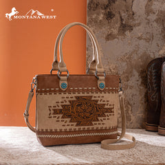 MW1356-8260  Montana West Western Tooled Aztec Concealed Carry Tote/Crossbody