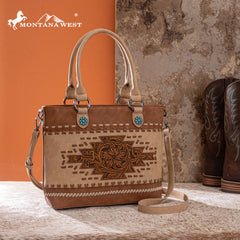 MW1356-8260  Montana West Western Tooled Aztec Concealed Carry Tote/Crossbody