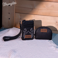 WG145-W007  Wrangler Embroidered Bi-Fold Wallet - Black