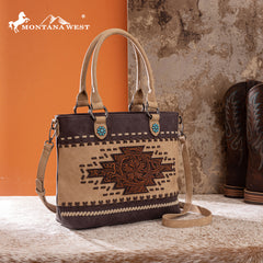 MW1356-8260  Montana West Western Tooled Aztec Concealed Carry Tote/Crossbody