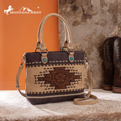 MW1356-8260  Montana West Western Tooled Aztec Concealed Carry Tote/Crossbody