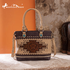 MW1356-8260  Montana West Western Tooled Aztec Concealed Carry Tote/Crossbody