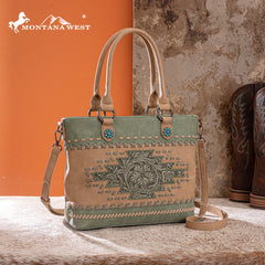 MW1356-8260  Montana West Western Tooled Aztec Concealed Carry Tote/Crossbody