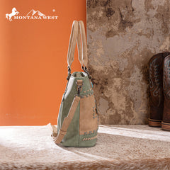 MW1356-8260  Montana West Western Tooled Aztec Concealed Carry Tote/Crossbody