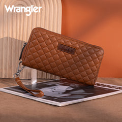 WG214-W064  Wrangler Quilted Design RFID Wallet /Wristlet - Brown