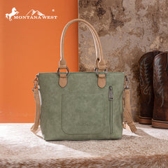 MW1356-8260  Montana West Western Tooled Aztec Concealed Carry Tote/Crossbody