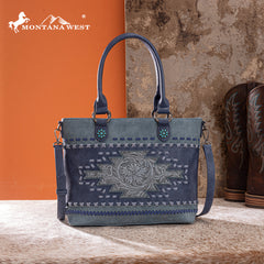 MW1356-8260  Montana West Western Tooled Aztec Concealed Carry Tote/Crossbody