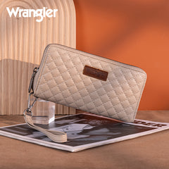 WG214-W064  Wrangler Quilted Design RFID Wallet /Wristlet - Tan