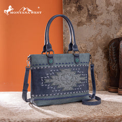 MW1356-8260  Montana West Western Tooled Aztec Concealed Carry Tote/Crossbody