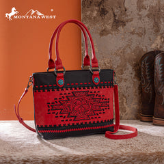 MW1356-8260  Montana West Western Tooled Aztec Concealed Carry Tote/Crossbody