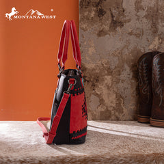 MW1356-8260  Montana West Western Tooled Aztec Concealed Carry Tote/Crossbody