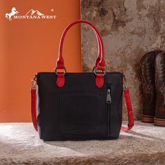 MW1356-8260  Montana West Western Tooled Aztec Concealed Carry Tote/Crossbody