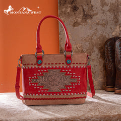 MW1356-8260  Montana West Western Tooled Aztec Concealed Carry Tote/Crossbody