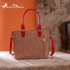 MW1356-8260  Montana West Western Tooled Aztec Concealed Carry Tote/Crossbody