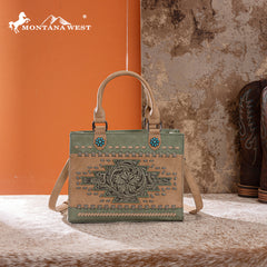 MW1356-8322  Montana West Western Tooled Aztec Tote/ Crossbody
