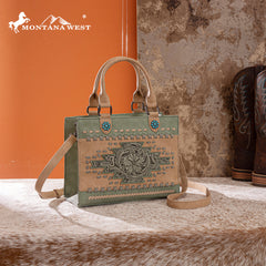 MW1356-8322  Montana West Western Tooled Aztec Tote/ Crossbody