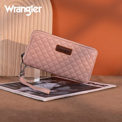 WG214-W064  Wrangler Quilted Design RFID Wallet /Wristlet - Dark Pink