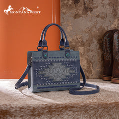 MW1356-8322  Montana West Western Tooled Aztec Tote/ Crossbody