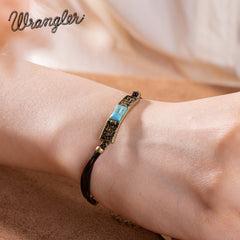 WGW-1119G-TQ Wrangler Gold Western Natural Stone Engraved Bracelet -Turquoise