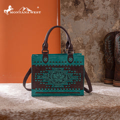 MW1356-8322  Montana West Western Tooled Aztec Tote/ Crossbody