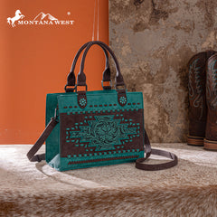 MW1356-8322  Montana West Western Tooled Aztec Tote/ Crossbody