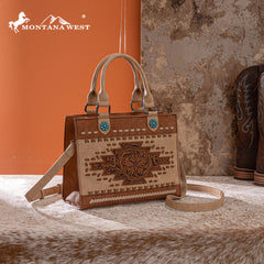 MW1356-8322  Montana West Western Tooled Aztec Tote/ Crossbody