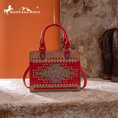 MW1356-8322  Montana West Western Tooled Aztec Tote/ Crossbody